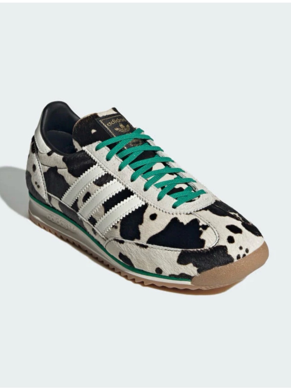 Brand New!!! adidas Black & White Cow-Print Samba-Sneaker with Green Laces - Picture 3 of 3